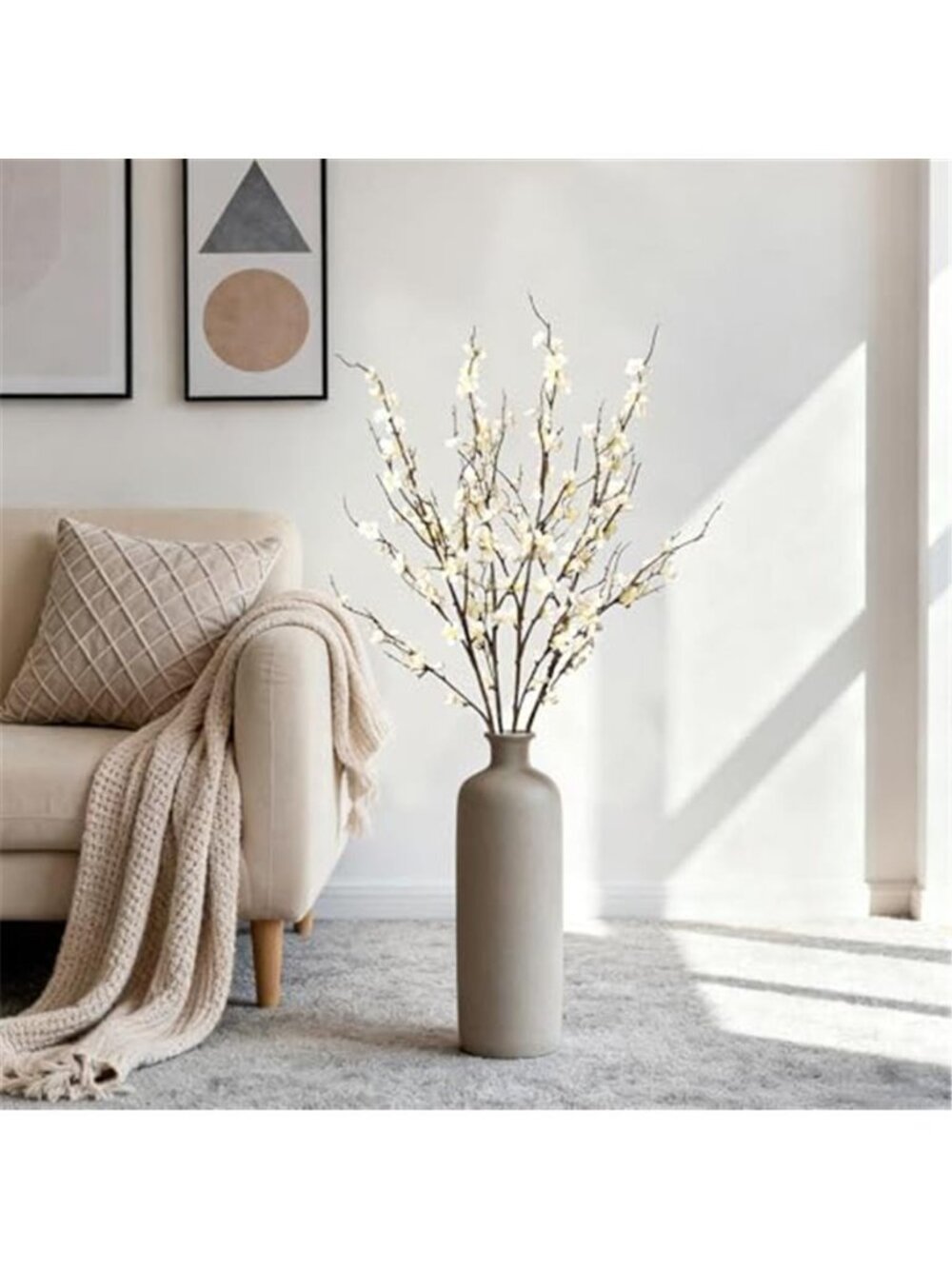 Artificial Cherry Blossom Branches Silk Flowers Tall Vase Home Decor White - Picture 5 of 6